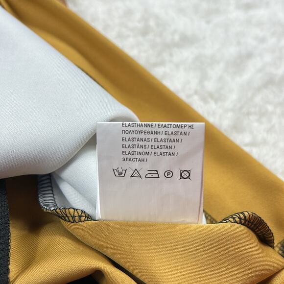 Bocetto long sleeved wiggle sheath dress in mustard, white and black, small - Picture 12 of 12